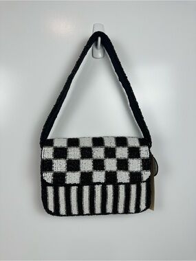 VIRAL New Studio 12 Hand Beaded Black White Checkered Striped Shoulder Bag India